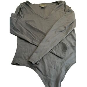 House of Harlow 1960 Black Long Sleeve V Neck Thong Bodysuit L bottom snap